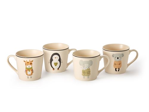 Happy Friends Tea Mugs Penguin Giraffe Elephant Koala