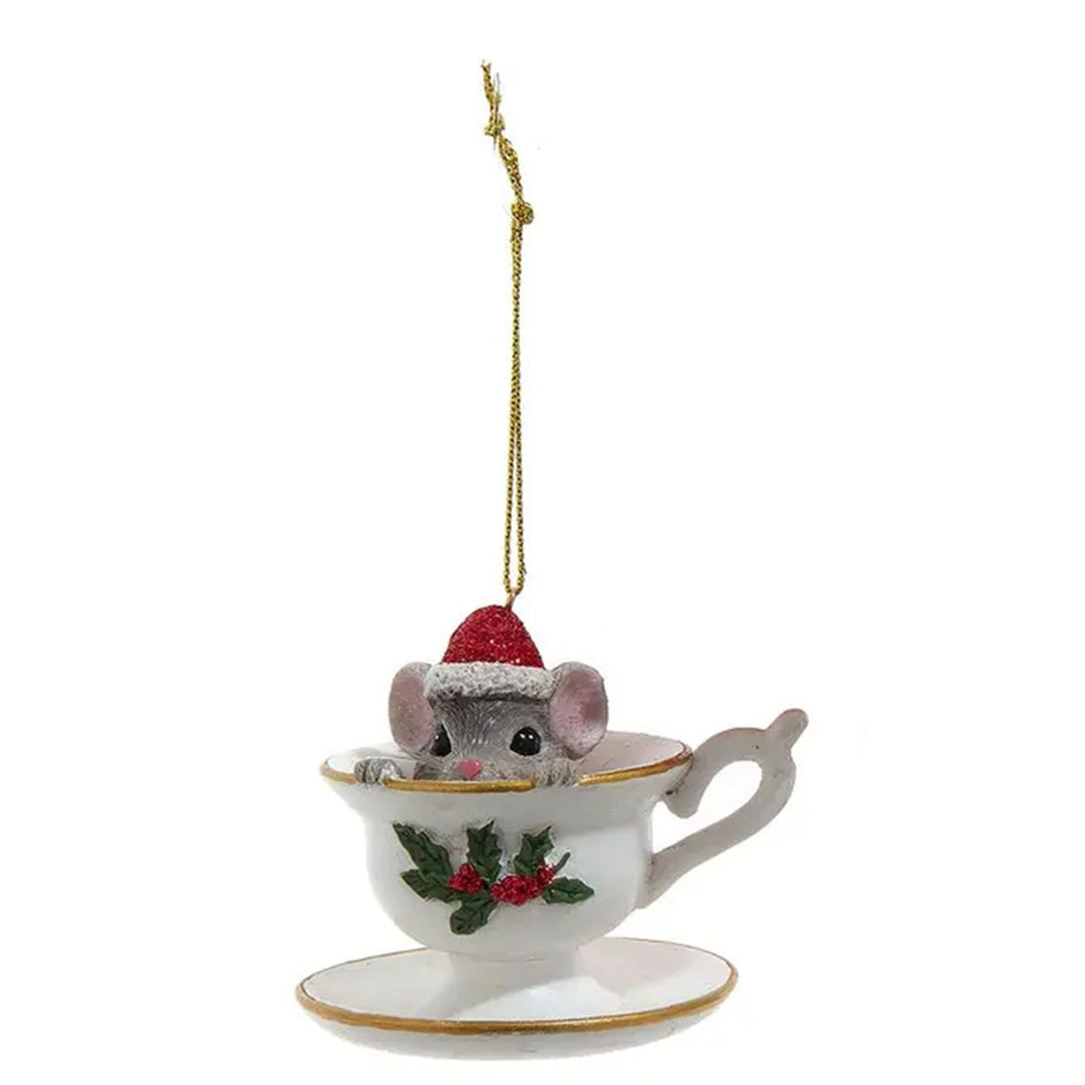 Mouse With Teacup Ornaments - 3"