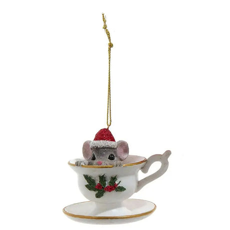 Mouse With Teacup Ornaments - 3"