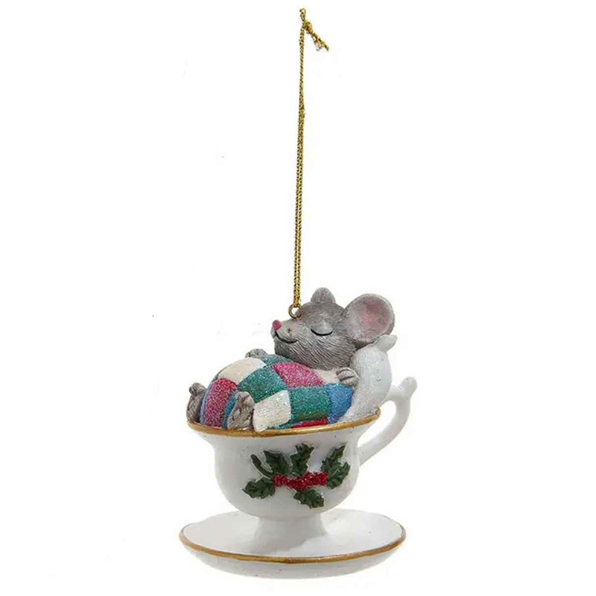 Mouse With Teacup Ornaments - 3"